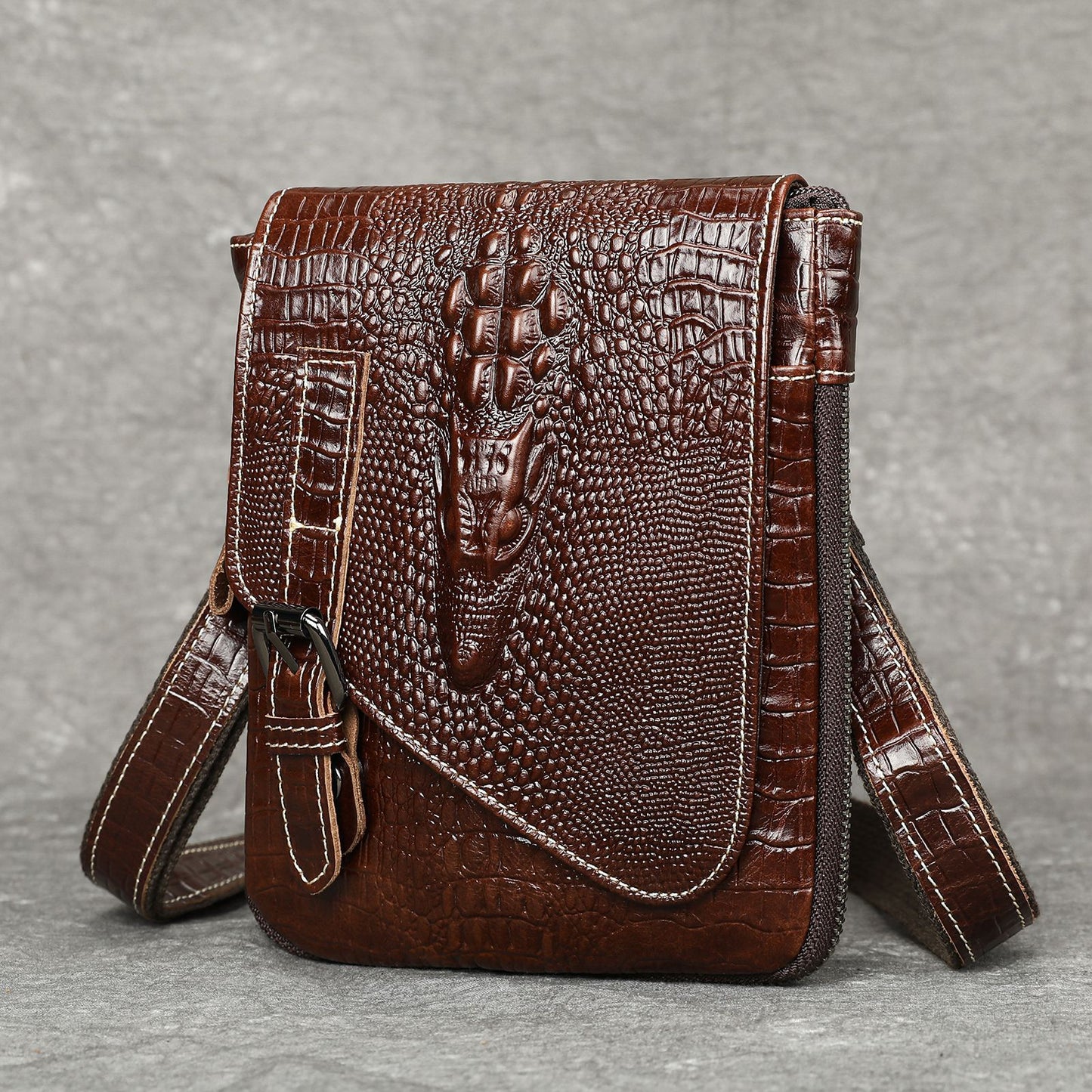 Men's Crocodile Pattern Genuine Leather Wear Mobile Pouch Bags