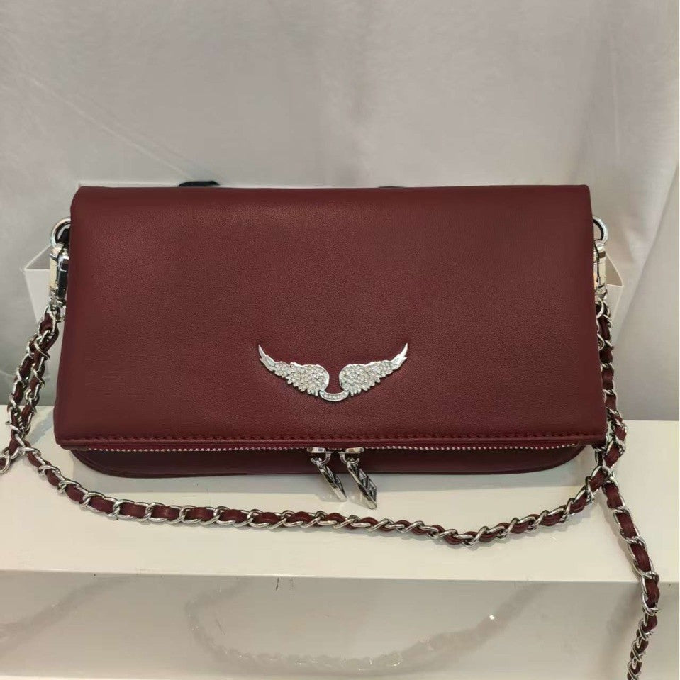 Women's Black Wings Rhinestone Metal Chain Women's Shoulder Bag