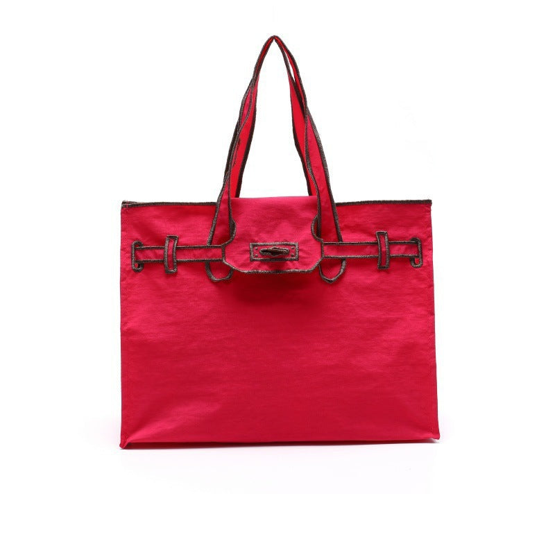 Embroidered Bow Ribbon Shopping Nylon Portable Tote Bag