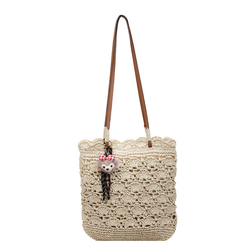 Women's Simple Niche Crocheted Woven Artistic Portable Seaside Women's Shoulder Bag