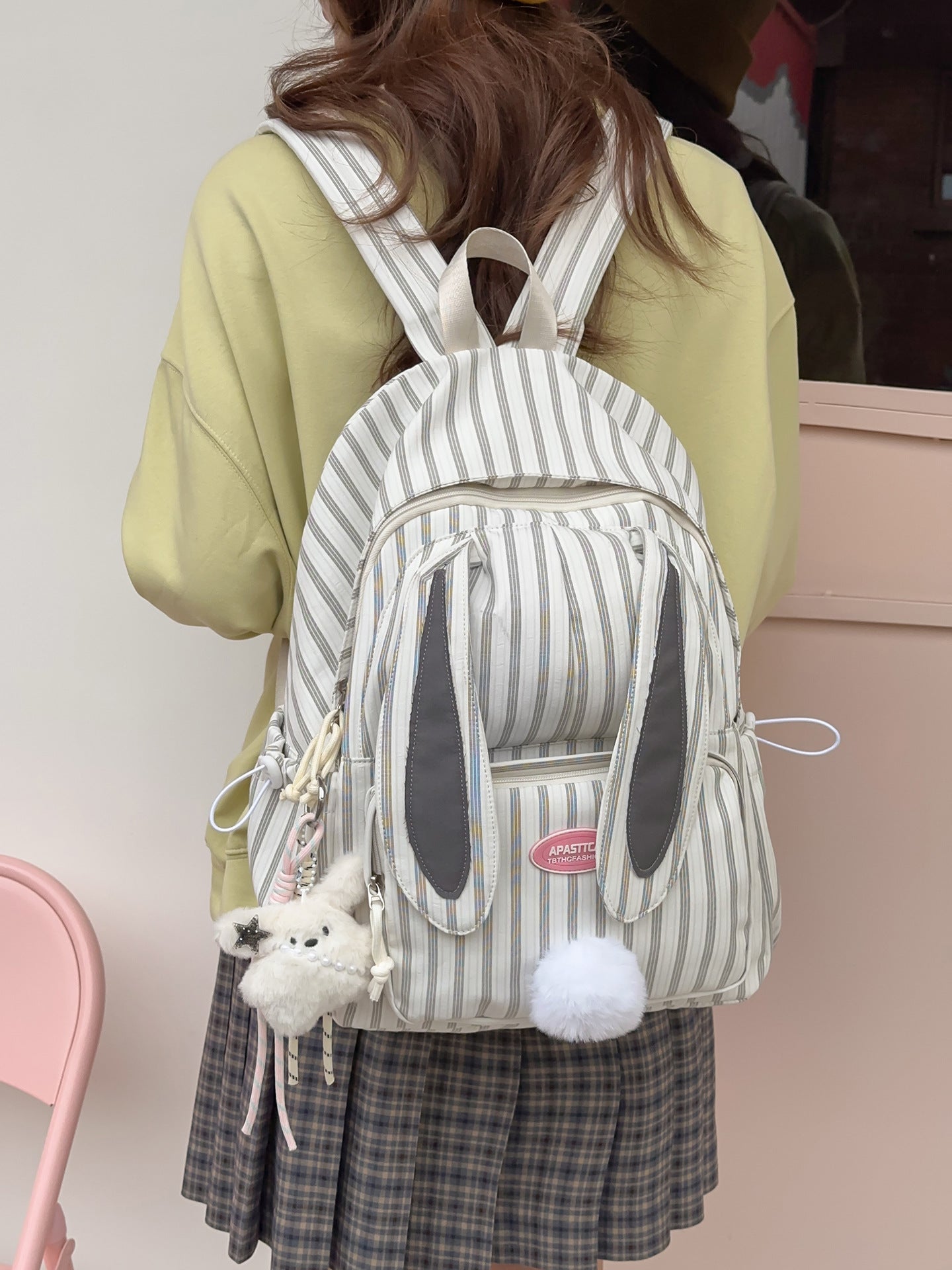 Cute Rabbit Sweet Stripes Junior Lightweight Large Leisure Backpack