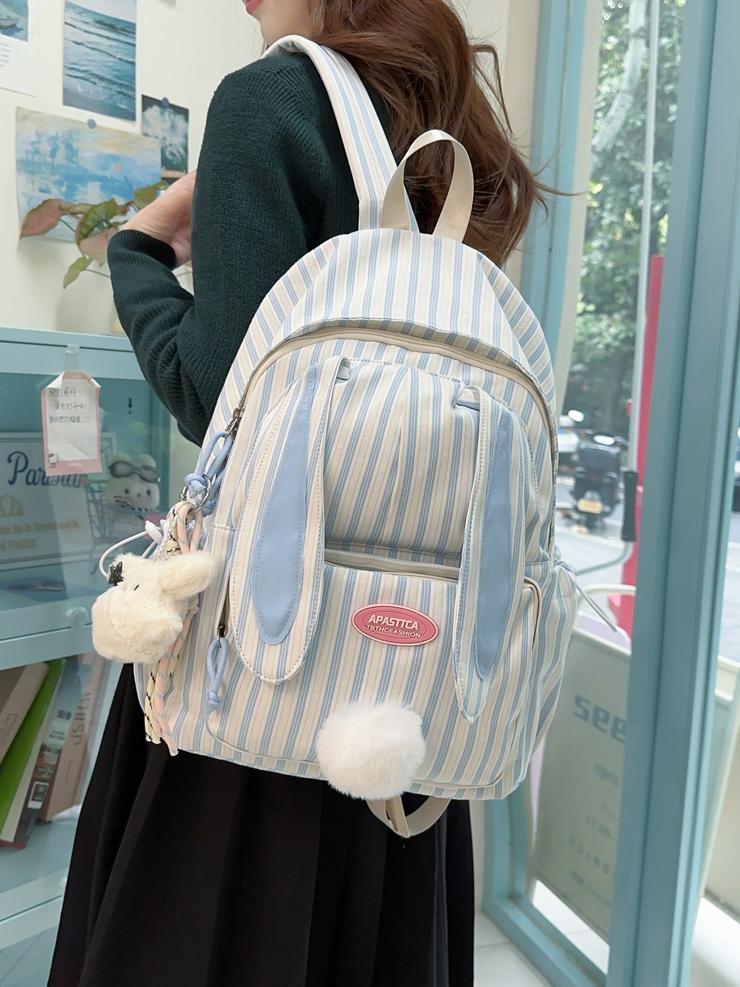 Cute Rabbit Sweet Stripes Junior Lightweight Large Leisure Backpack