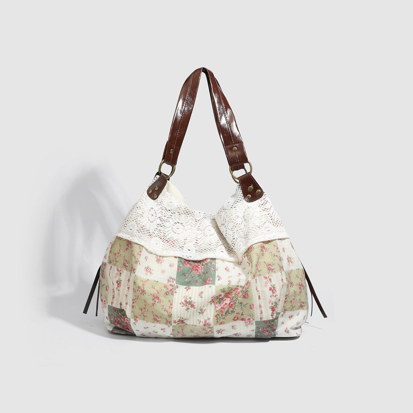 Style Vintage Floral Stitching Cloth Lace Tote Bag