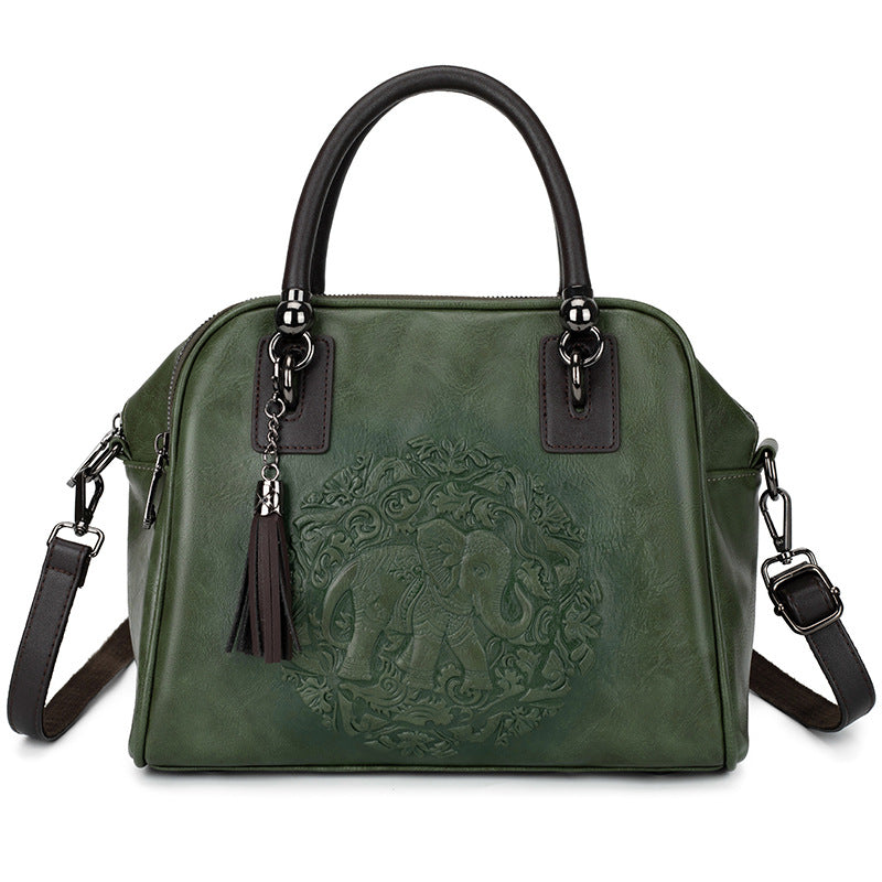 Women's Retro Ethnic Points Versatile Boston Textured Women's Messenger Bag