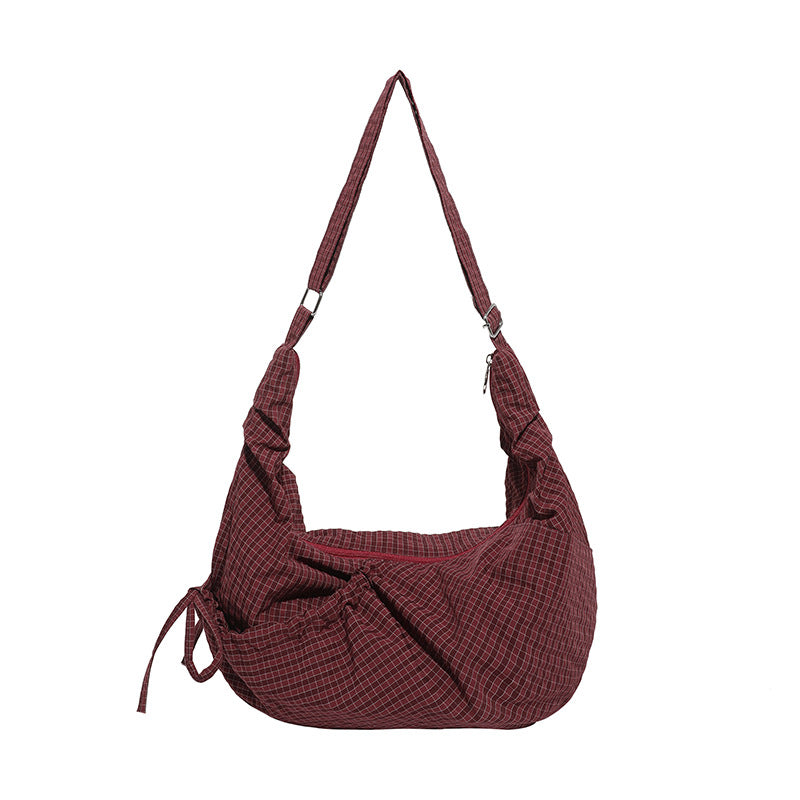 Women's Large Capacity Underarm Plaid Canvas Dumpling Bags