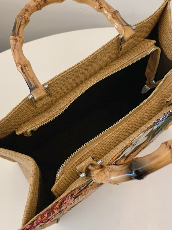 Women's Fashionable Sequins Horizontal Large Linen Capacity Bags