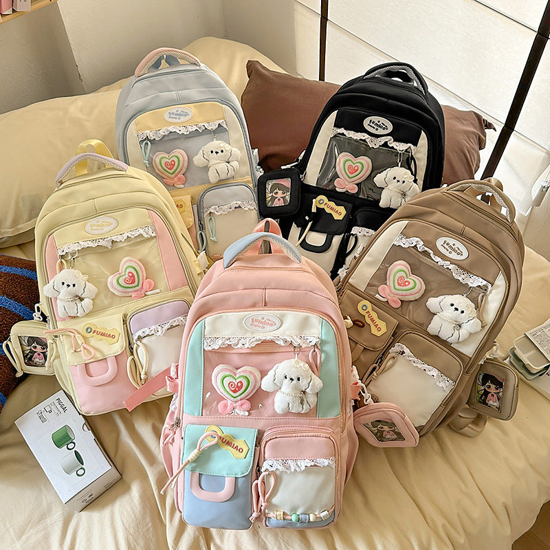 Women's Cartoon Large Capacity Cute Color Matching Junior High Leisure Backpack