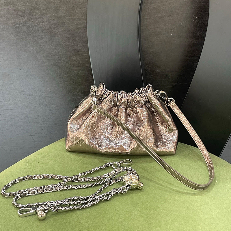 Women's Leather Folds Cloud Style Chain Simple Bags