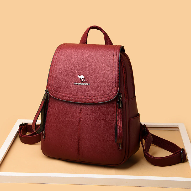 Kangaroo Design Vertical Zipper Trendy Female Fashion Soft Backpacks