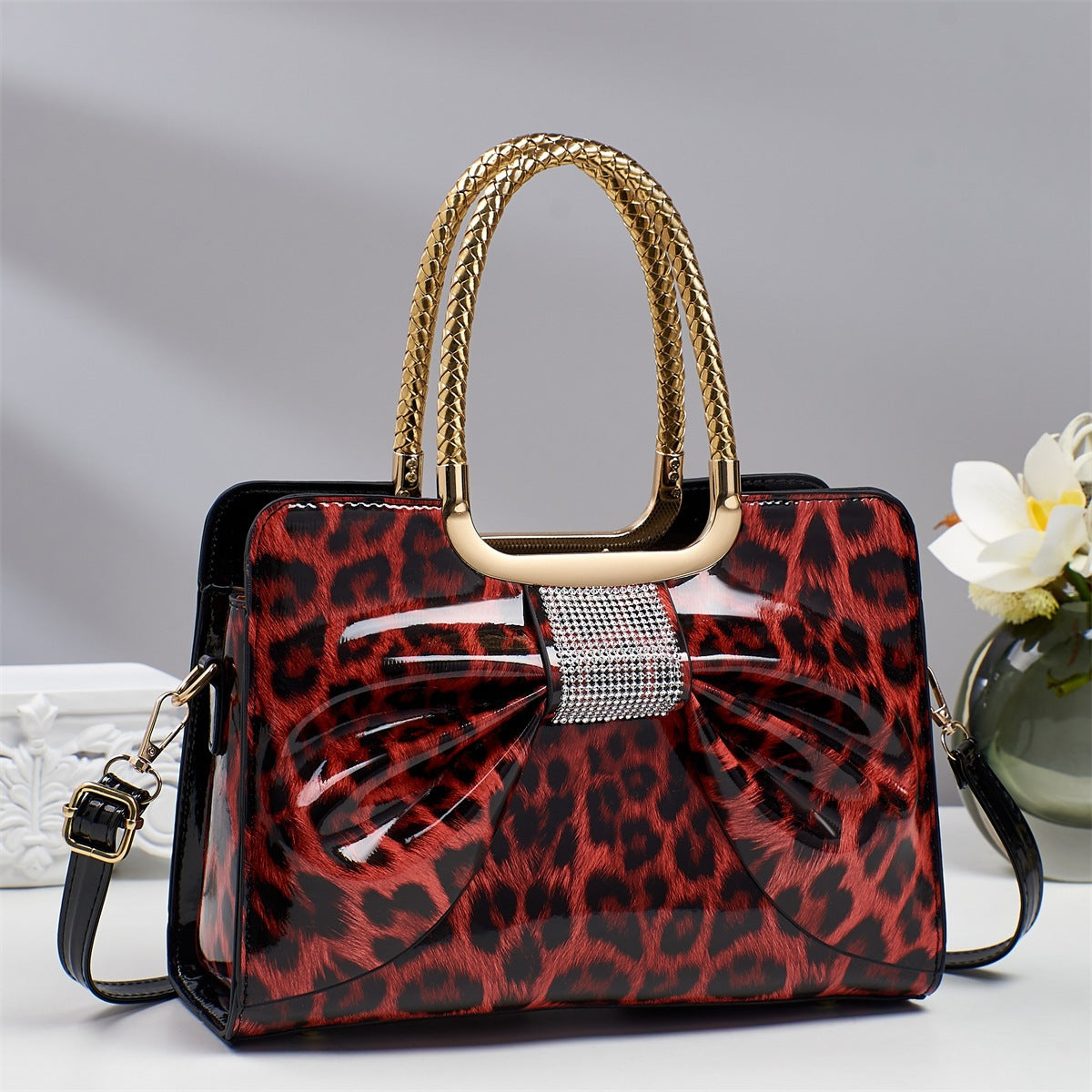 Women's Temperament Wild Elegant Bowknot Leopard Print Handbags
