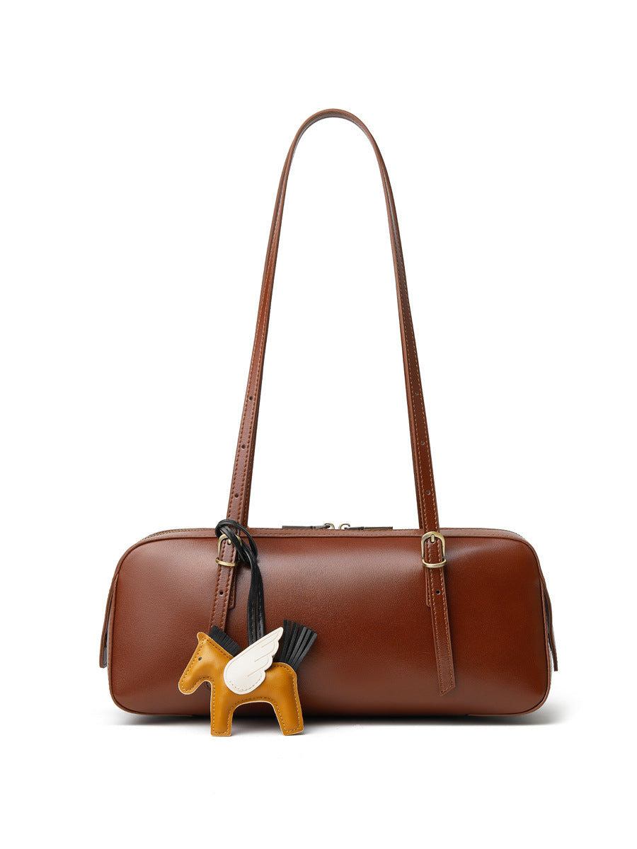 Women's Portable Versatile Retro Bowling Niche Sausage Genuine Bags