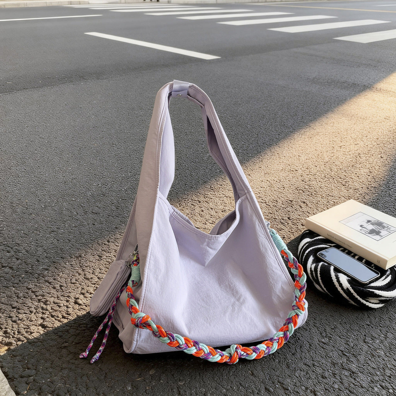 Women's & Men's Korean Large Capacity Colorful Ropes Cloth Tote Bag