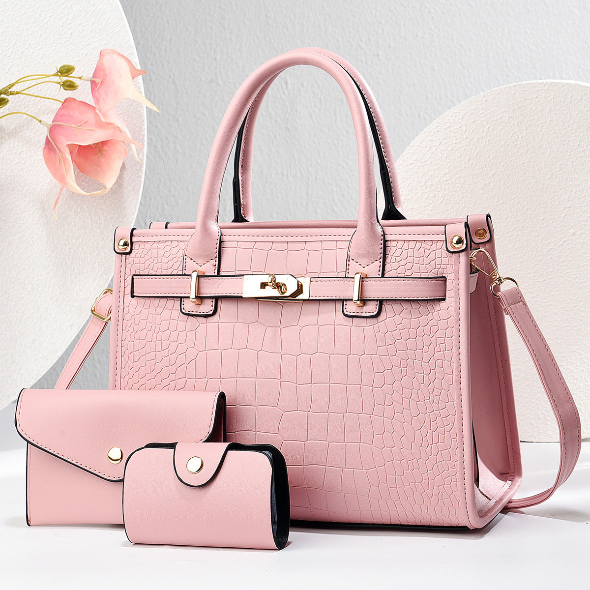 Three-piece Crocodile Pattern Large Fashion Elegant Birthday Handbags