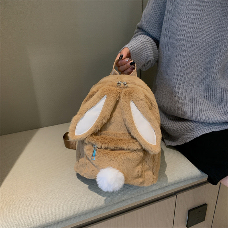 Women's Adorable Rabbit Ears Plush Winter Fashion Furry Cute Backpacks