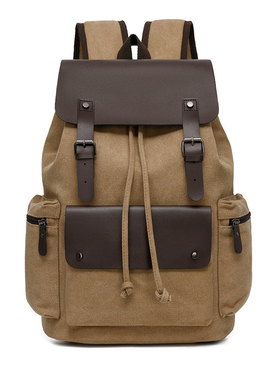 Men's Canvas Computer Personalized Fashion Drawstring Flip Retro Women's Backpack