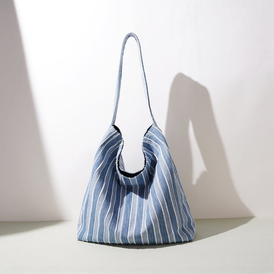 Korean Style Blue Striped Canvas Minority Women's Shoulder Bag