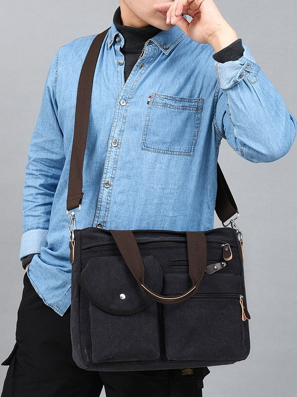 Men's Washed Canvas Trendy Urban Simple Style Men's Messenger Bag