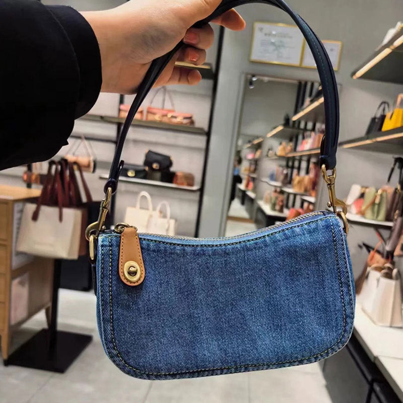 Denim Blue Baguette High Sense Mahjong Underarm Bag