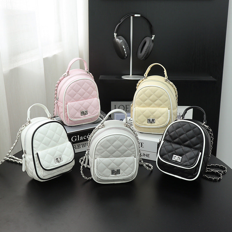 Rhombus Embroidery Thread Size Portable Fashion Women's Backpack