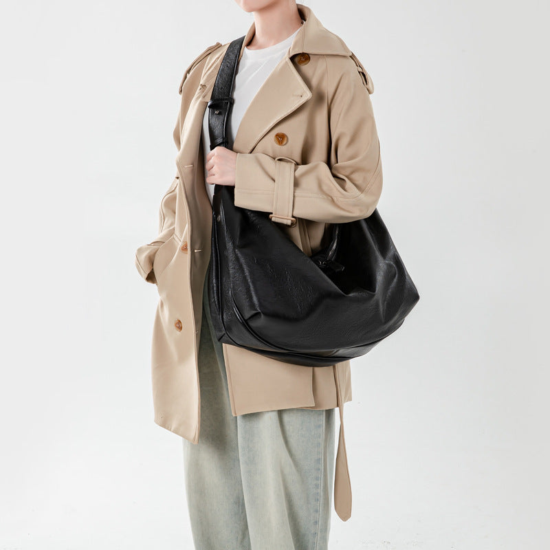 Soft Leather Large Capacity Black Dumpling Women's Shoulder Bag