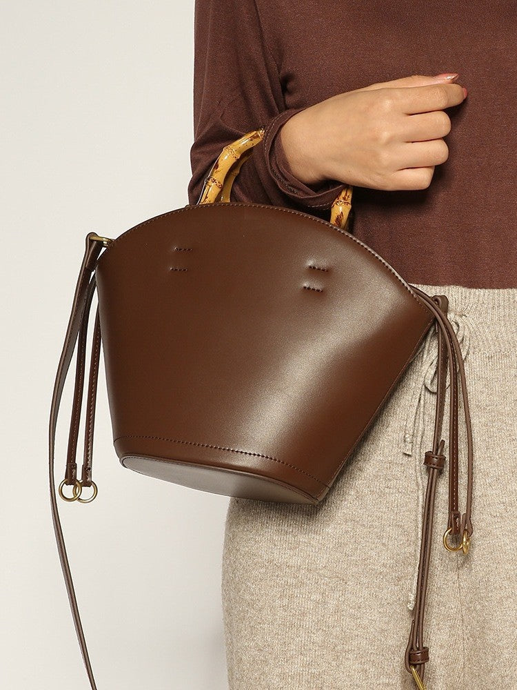 Design Bamboo Soft Leather Vegetable Basket Women's Messenger Bag
