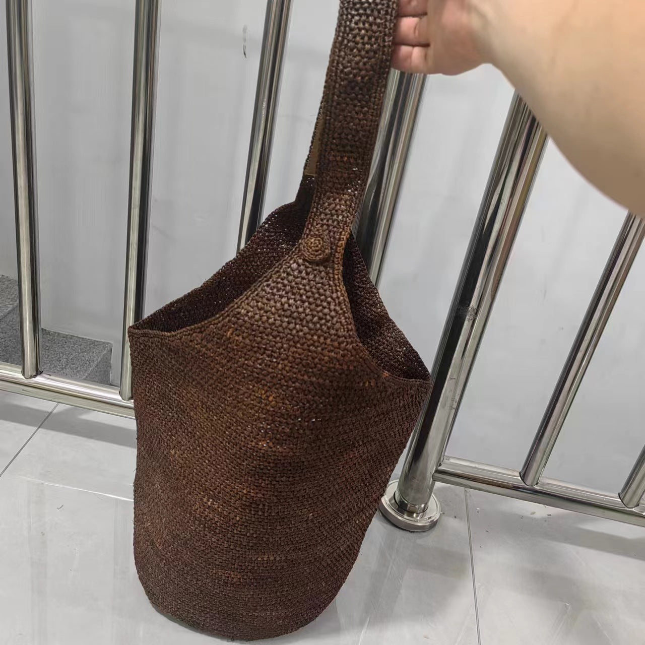Summer Lady Handmade Raffia Woven Seaside Vacation Beach Bucket Bag