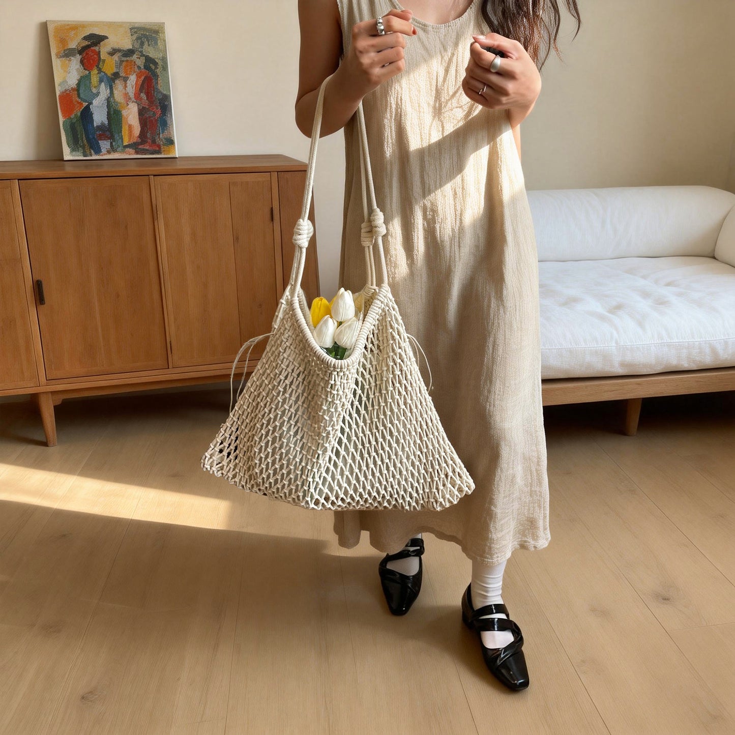 Women's French Hollow Niche Lazy Large Capacity Handmade Vacation Weaving Style Bags