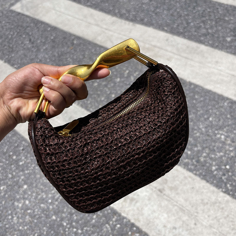 Women's Retro Wave Metal Zipper Fashion Woven Women's Handbag
