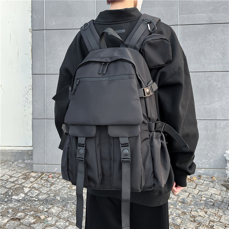 Men's Locomotive Style Large Capacity Solid Color Simple Waterproof Leisure Backpack