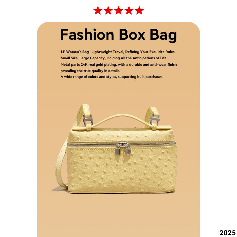 Women's Layer Cowhide Ostrich Grain Lunch Box Genuine Women's Messenger Bag