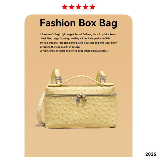 Women's Layer Cowhide Ostrich Grain Lunch Box Genuine Women's Messenger Bag