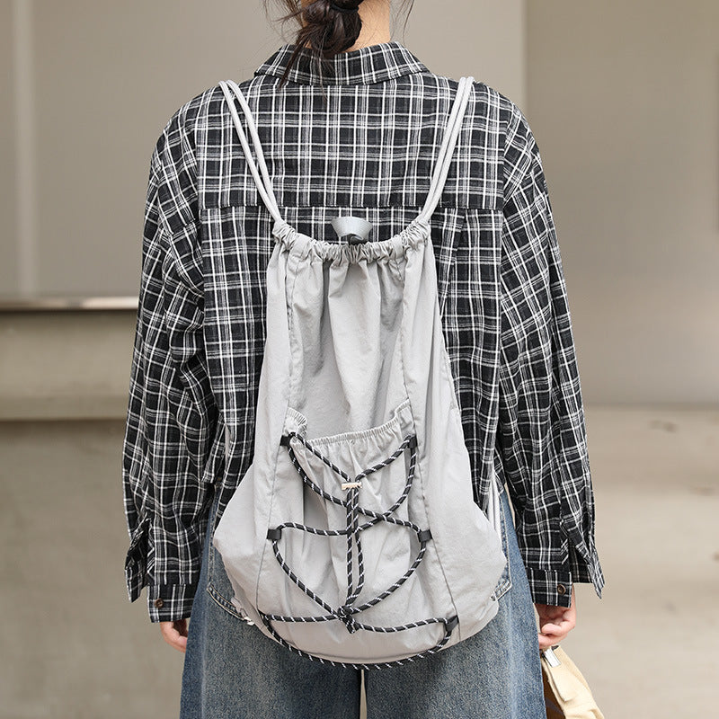 Leisure Artistic Nylon Fashion Drawstring Pleated Canvas Backpacks