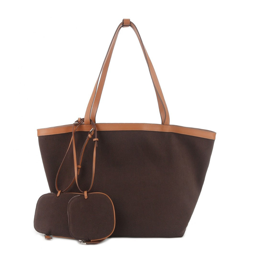 Home Double-sided Canvas Portable First Layer Cowhide Large Capacity Tote Bag