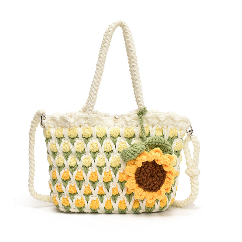 Tulip Wool Crocheted Woven Flower Sunflower Women's Messenger Bag