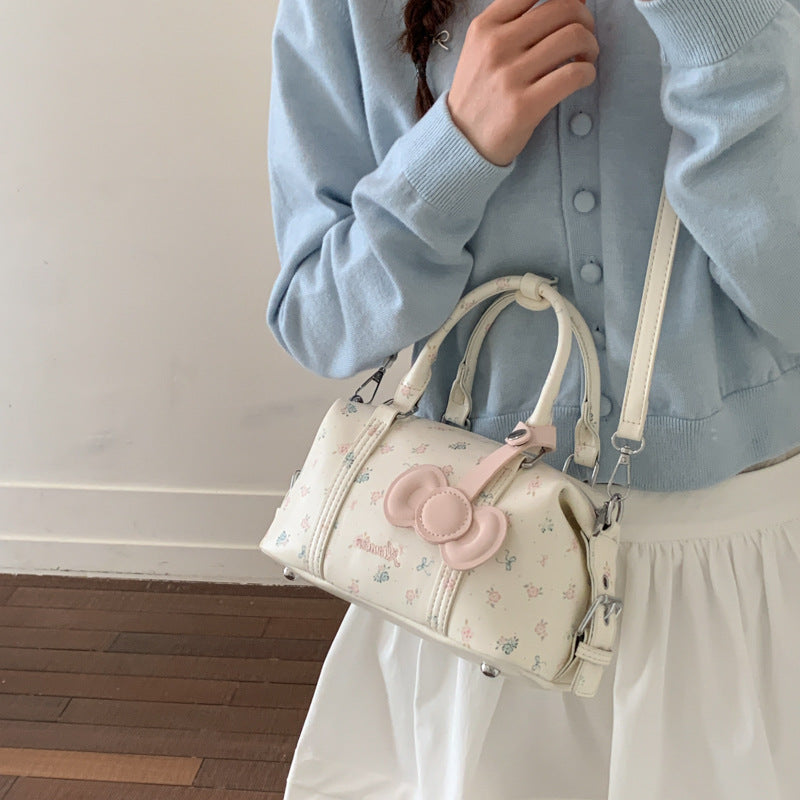 Women's Korean Style Floral Bow Portable Boston Good-looking Super Bags