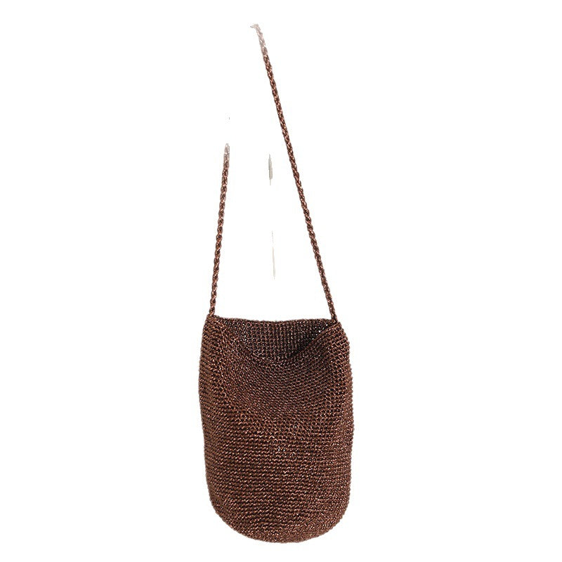 Korean Style Fashion Bright Line Straw Pure Color Woven Bucket Bags