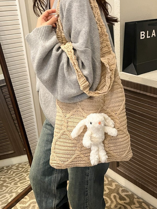 Knitted Female Korean Rabbit Pendant Commute Women's Messenger Bag