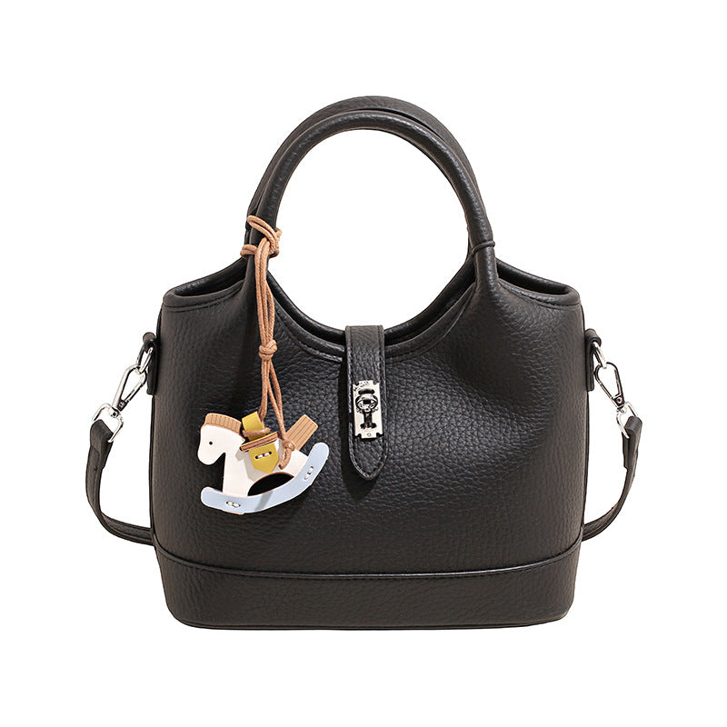 Style Trendy Litchi Pattern Textured High Commuter Bucket Bags