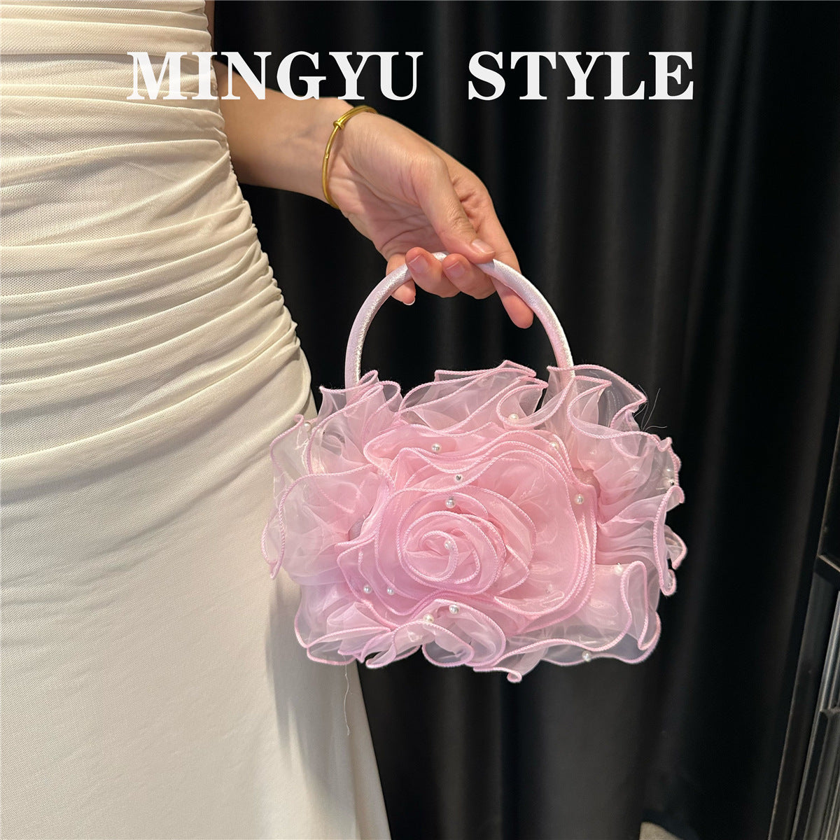 Women's Fairy Three-dimensional Pink Yarn Fluffy Large Flower Wedding Women's Handbag