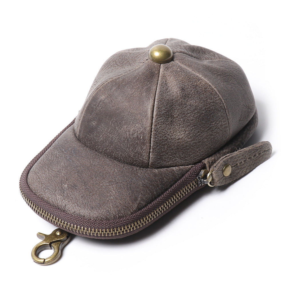 Men's Genuine Leather Cap Cowhide Zipper Crazy Horse Large Bags