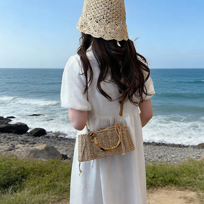 Women's Retro Portable Bamboo Festival Pastoral Style Straw Woven Bucket Bags