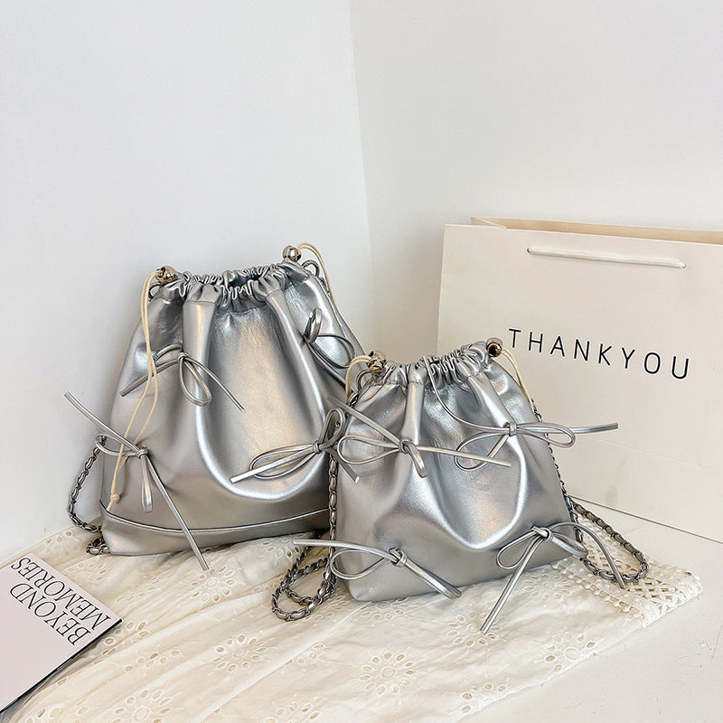 Women's Popular Pure Color Chain Texture Korean Women's Shoulder Bag