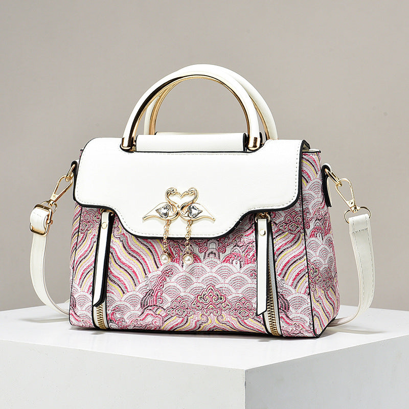 Women's Embroidery Contrast Color Portable Niche Large Bags