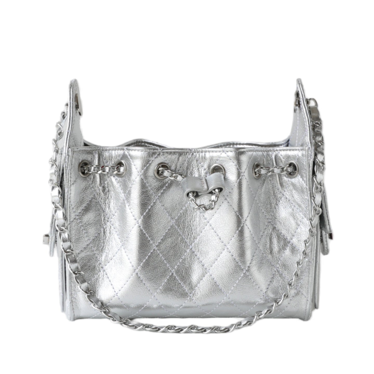 Women's Classic Style Drawstring Diamond Chain Leather Underarm Bag
