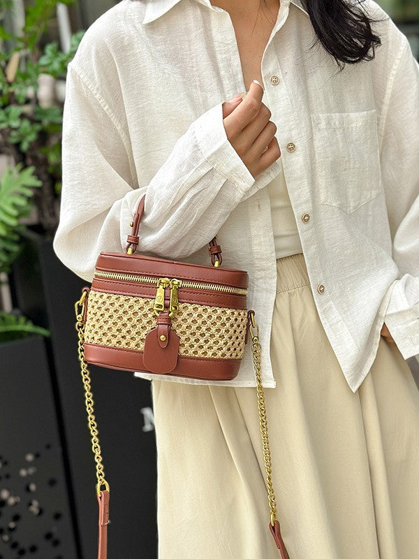 Women's Woven Portable Pouch Summer Fashion Retro Contrast Color Women's Messenger Bag