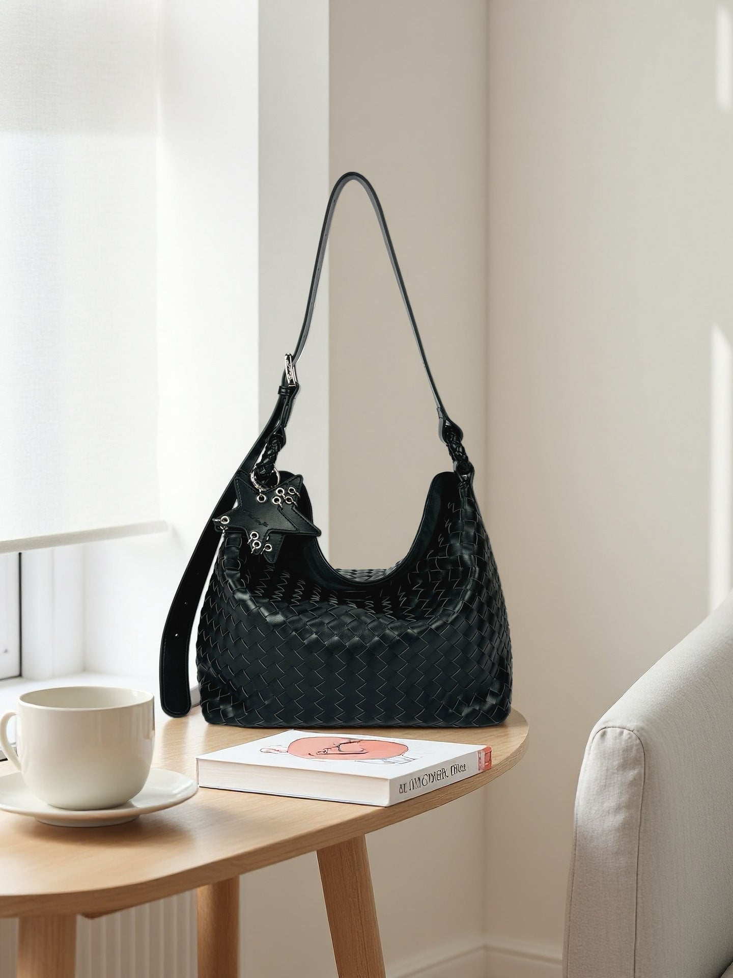 Women's Woven Champagne Large Capacity One Commuter Tote Bags