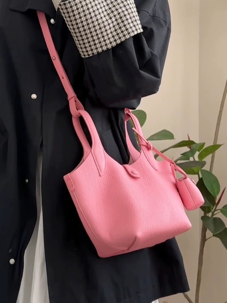 Women's Basket Light Luxury Minority Soft Leather Bucket Bags