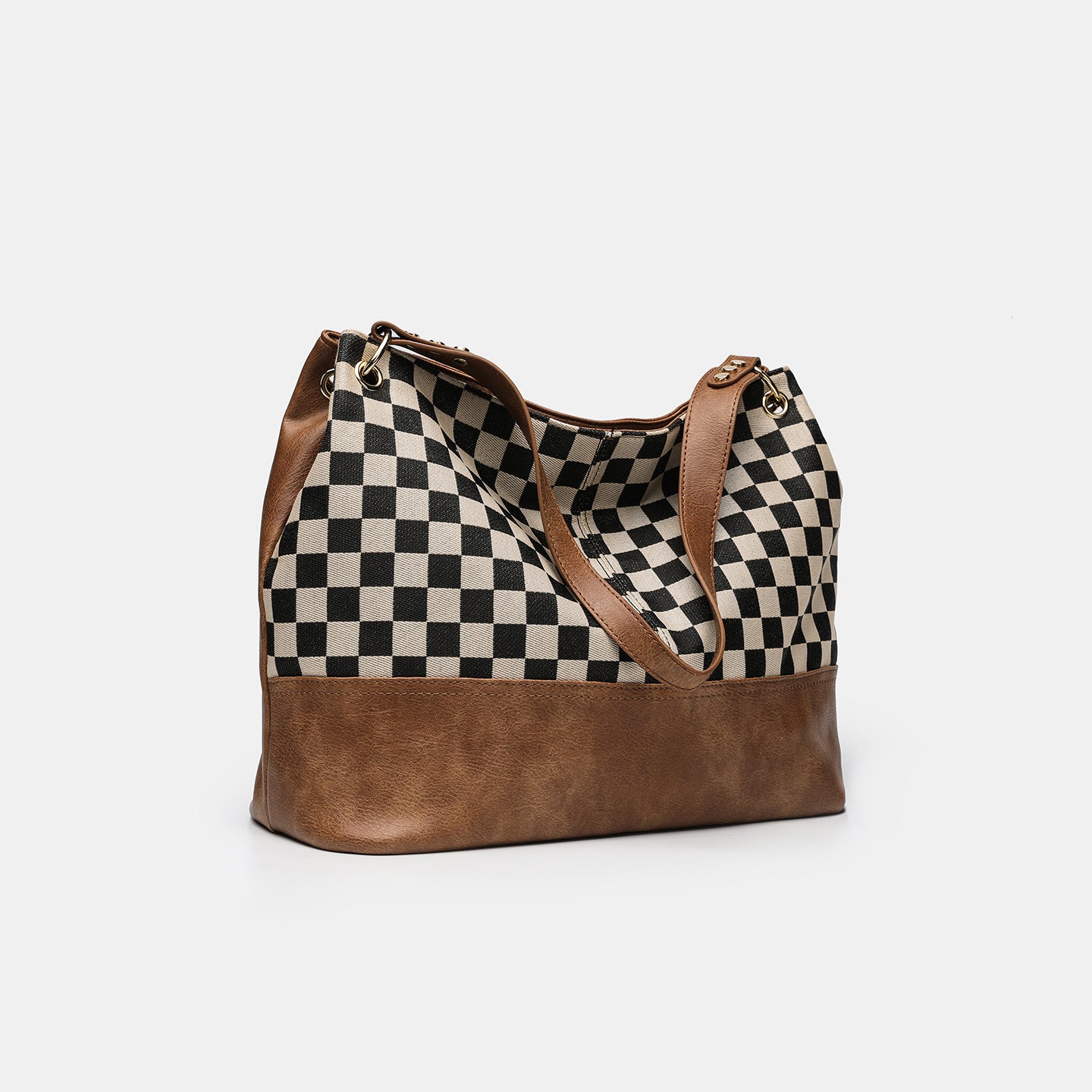 Women's Chessboard Plaid Stitching Large Capacity Retro Tote Bag