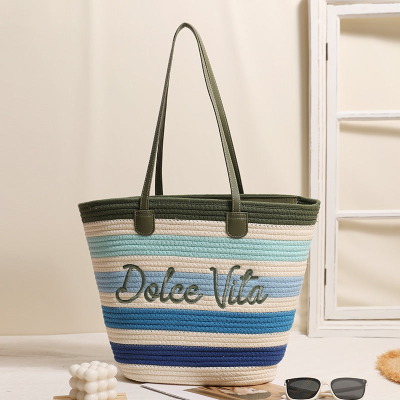 Thread Woven Large Capacity Color Straw Seaside Women's Shoulder Bag