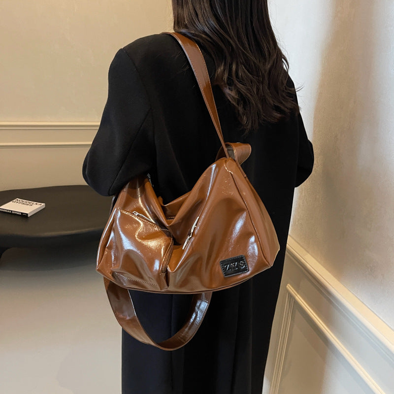 Soft Leather Large Capacity Brown Camp Commuter Women's Shoulder Bag